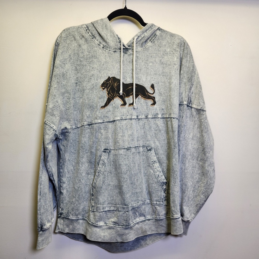 MGM Grand Spirit Jersey Acid Wash Gray Drawstring Pullover Hoodie Gold Leo Lion